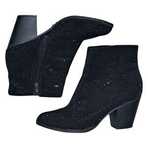 Juicy Couture Shimmer Rhinestones Whimsygoth Chunky Heel Ankle Boots Size 8.5